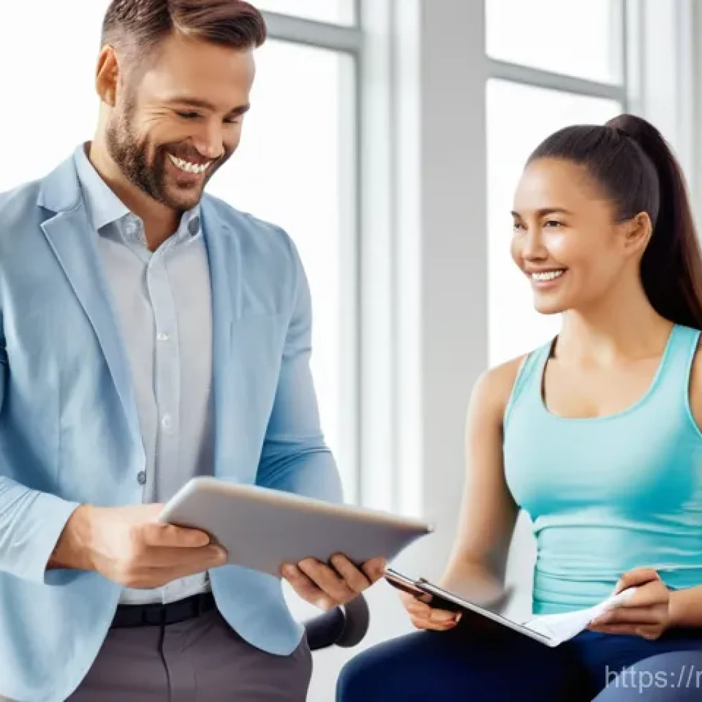 웰빙코디네이터 업무 피드백 작성법 - **Prompt 1: Wellness Consultation and Positive Progress**
A bright, clean image set in a modern ...