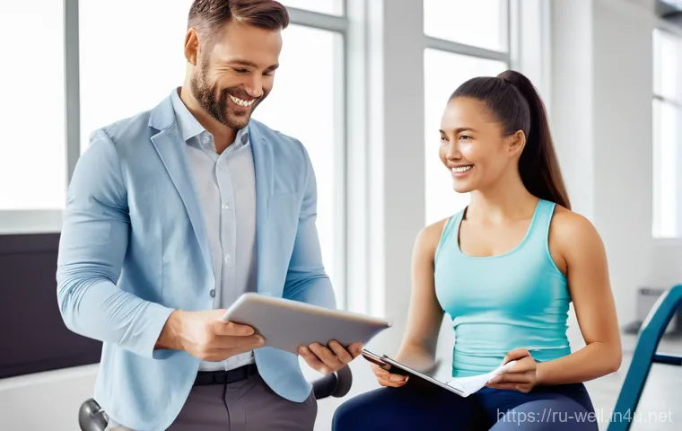 웰빙코디네이터 업무 피드백 작성법 - **Prompt 1: Wellness Consultation and Positive Progress**
A bright, clean image set in a modern ...