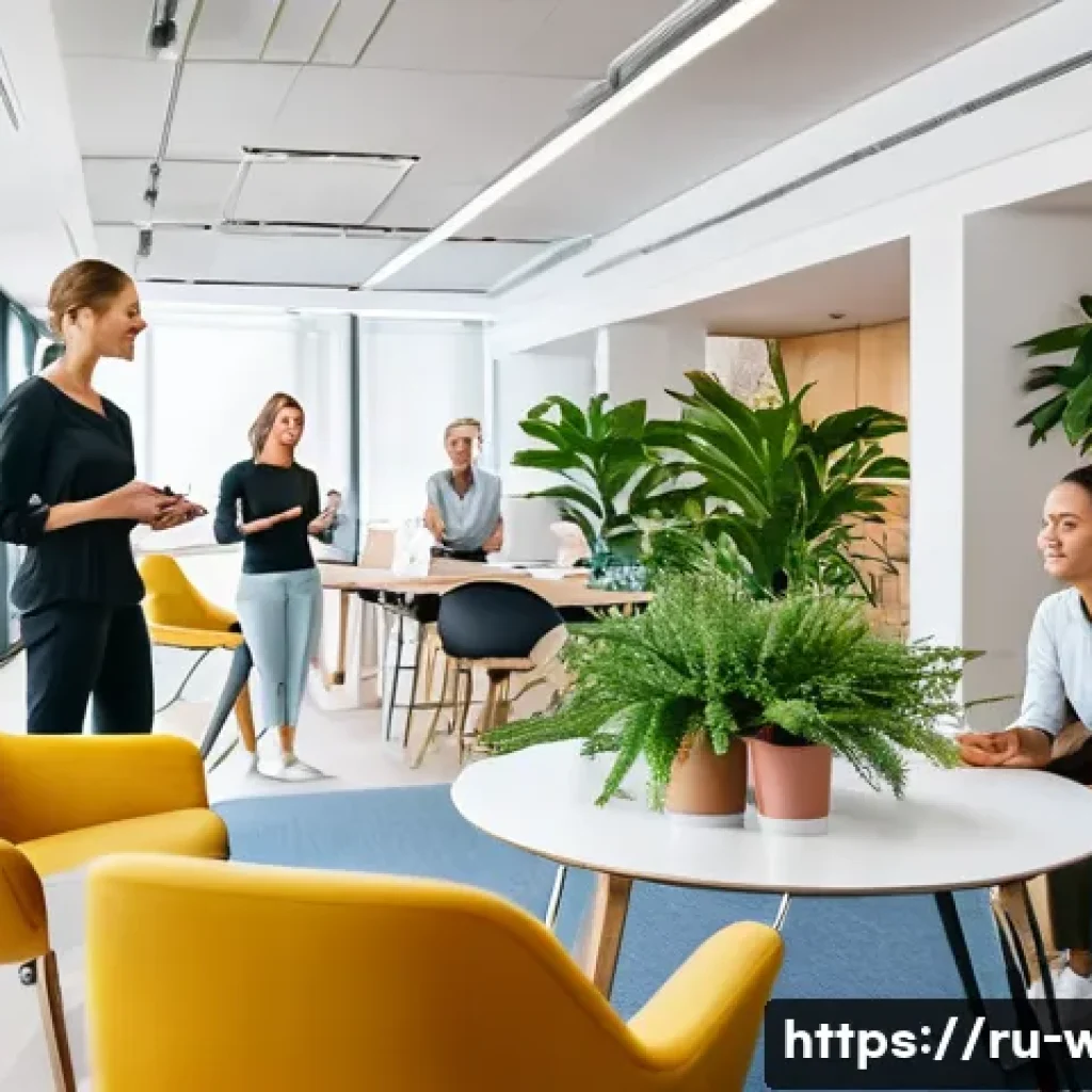 웰빙코디네이터와 비즈니스 협력 기회 - **Prompt 1: Corporate Wellness Ecosystem**
"A modern, brightly lit open-plan office setting in a...