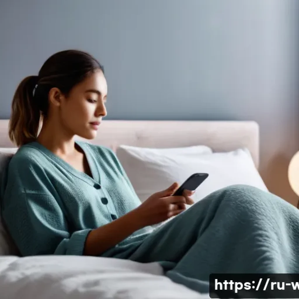 웰빙코디네이터와 최신 건강 뉴스 - A cozy, modern bedroom scene showing a young adult woman preparing for sleep: she’s dimming smart li...
