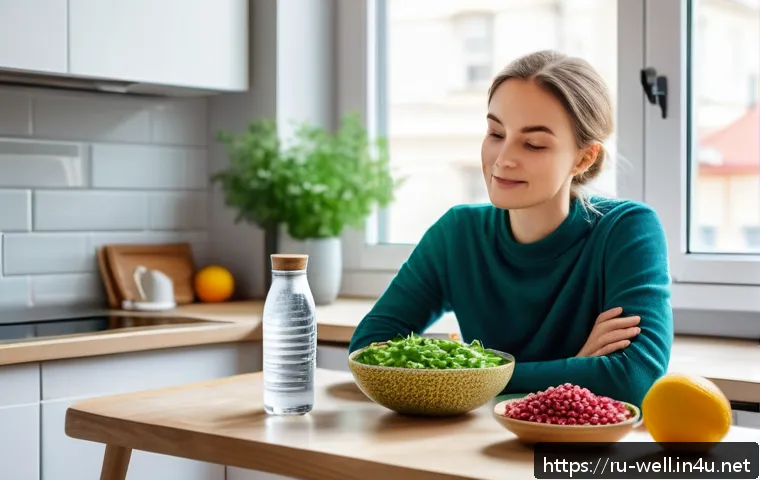 웰빙코디네이터가 알아야 할 영양학 - A vibrant, modern wellness coordinator sitting at a bright kitchen table in a stylish Moscow apartme...