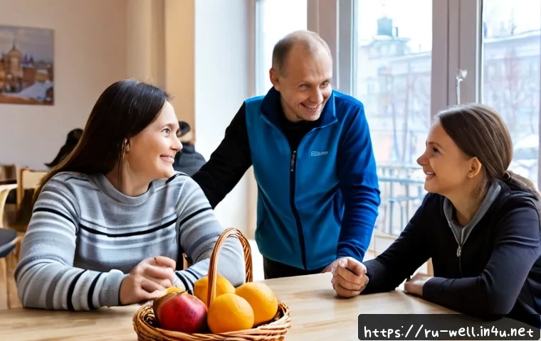 Home 31 웰빙코디네이터와 사회적 기업 협력 - Photorealistic community wellness coordinator and social enterprise team meeting in a bright neighbo...